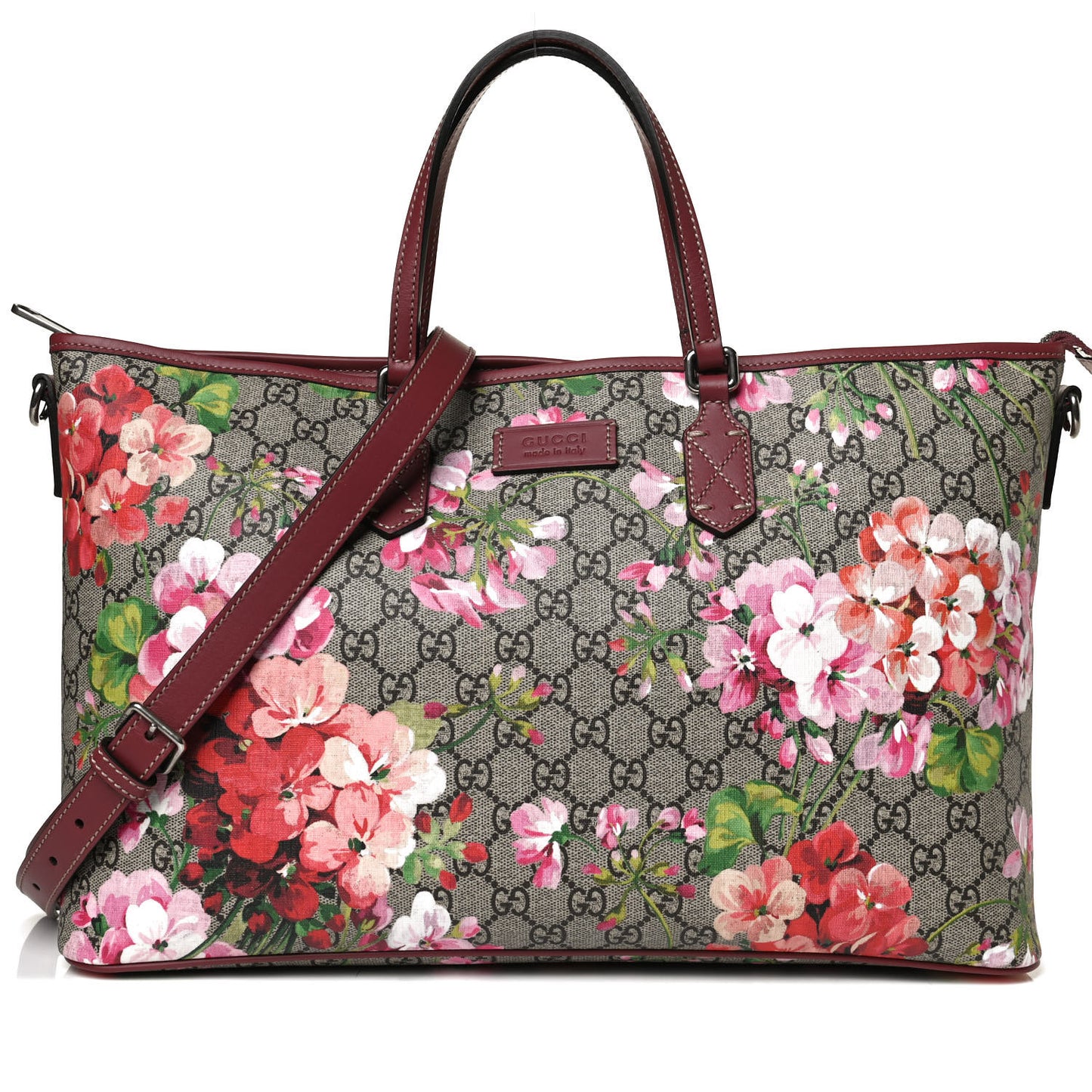 GG Supreme Monogram Blooms Medium Zippered Tote Beige Multicolor Dry Rose