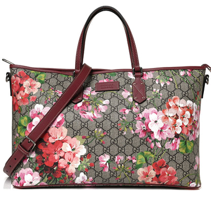 Gucci GG Supreme Monogram Blooms Medium Zippered Tote Beige Multicolor Dry Rose 10 of 15