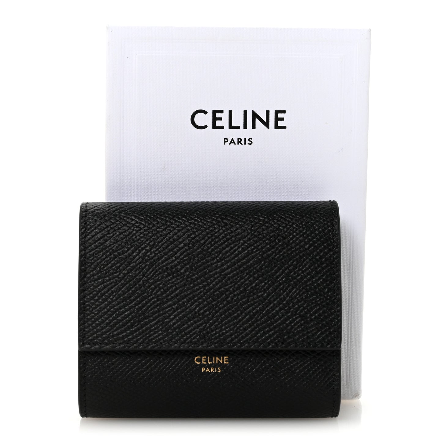 Grained Calfskin Small Tri-Fold Wallet Black