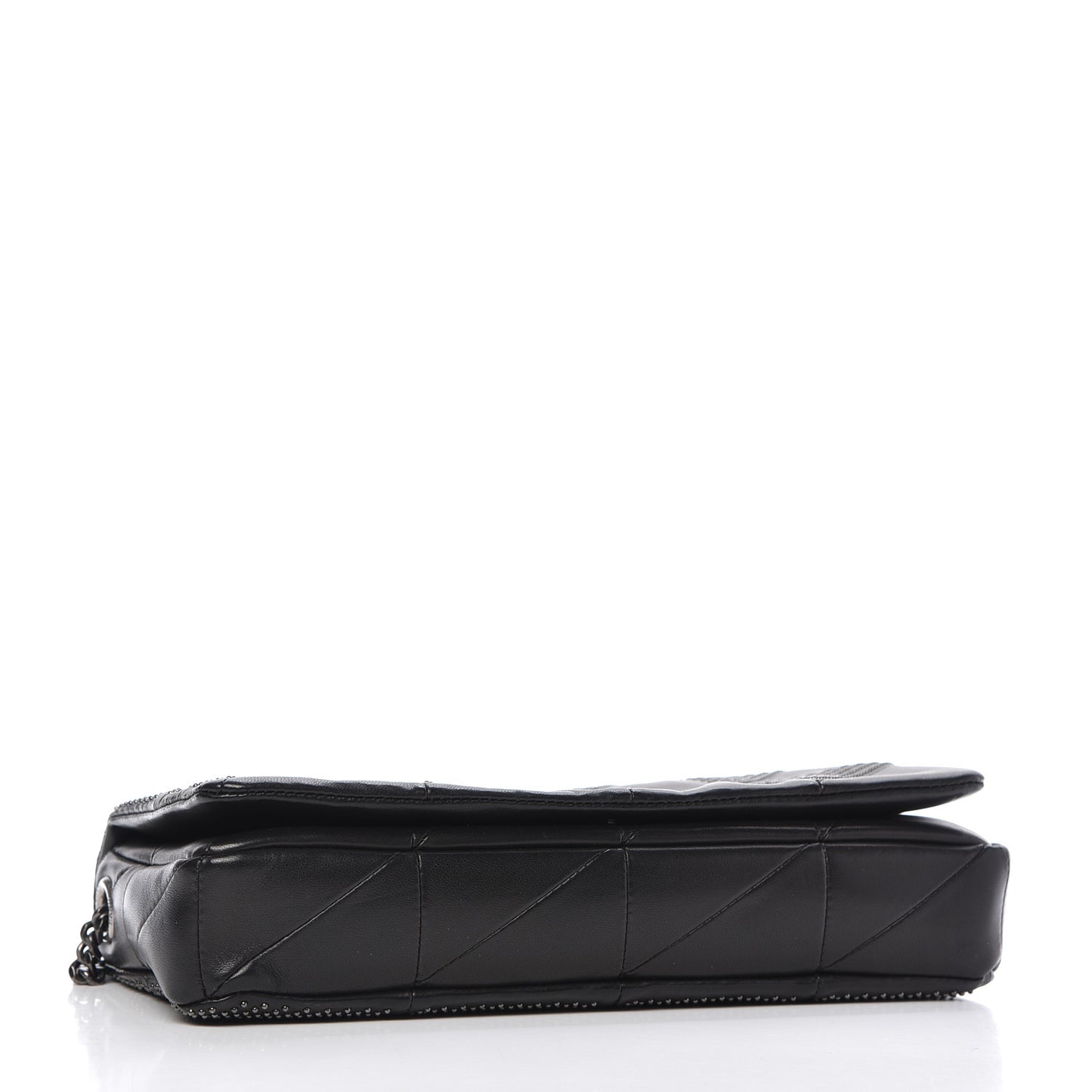 Lambskin Patchwork Micro Stud Monogram Medium Jamie Baguette Black