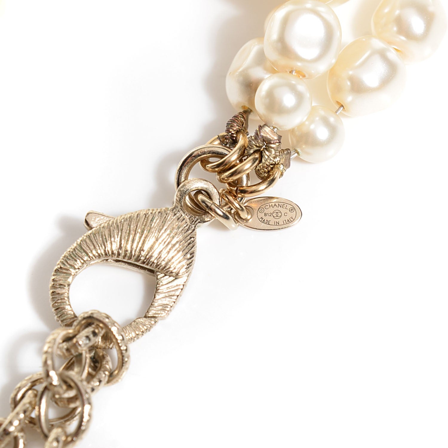 Chanel Pearl Crystal Triple Strand CC Necklace Gold 4 of 7