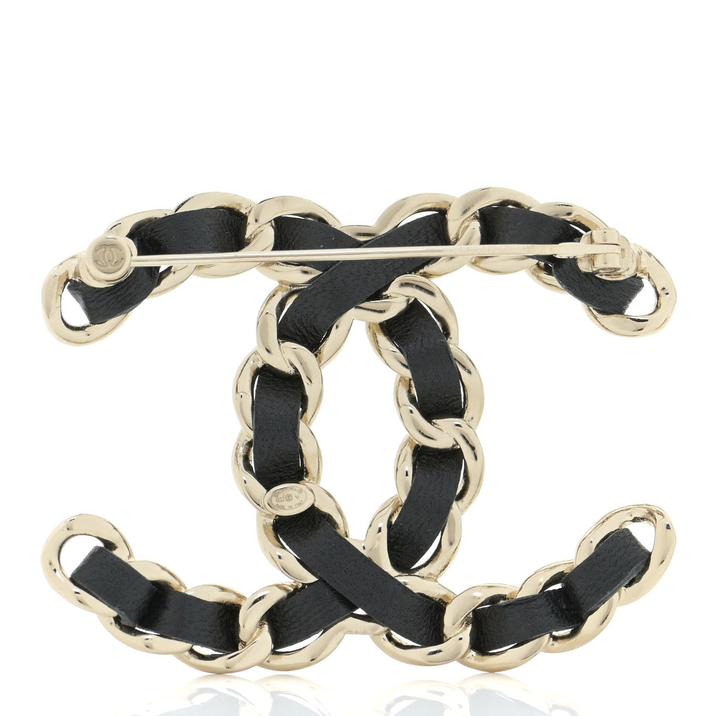 Lambskin Chain CC Brooch Black Gold