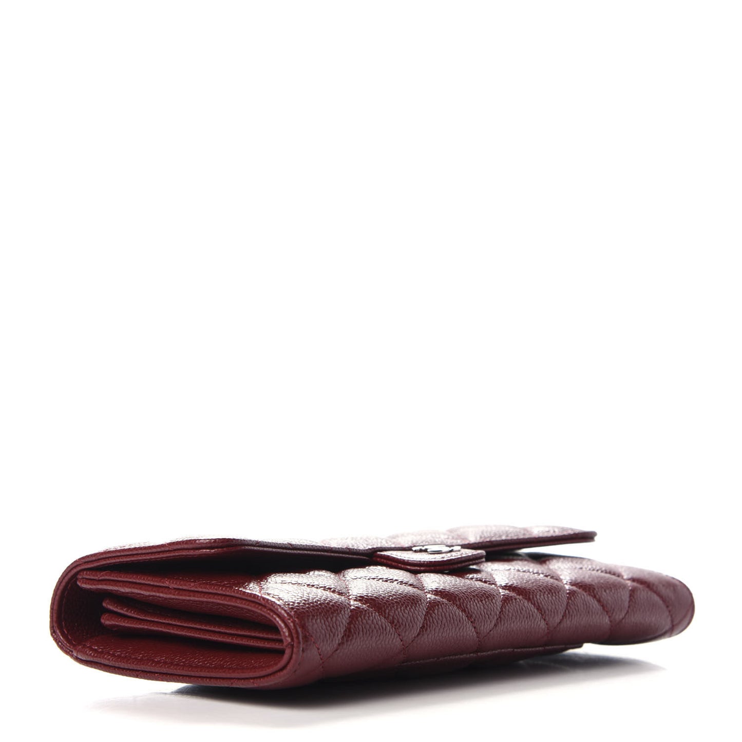 Caviar Quilted Large Gusset Flap Wallet Burgundy