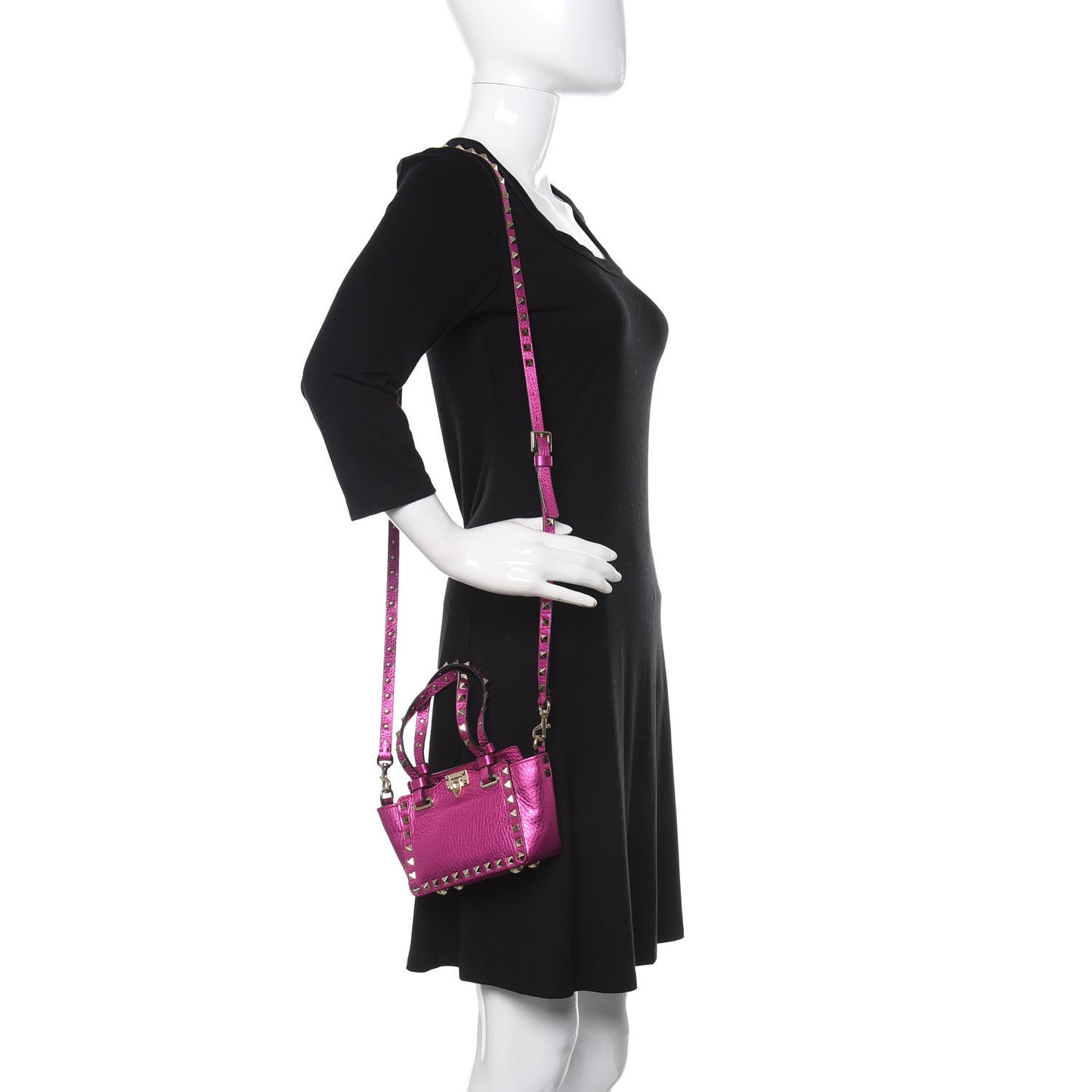 Metallic Pebbled Calfskin Micro Rockstud Tote Peony