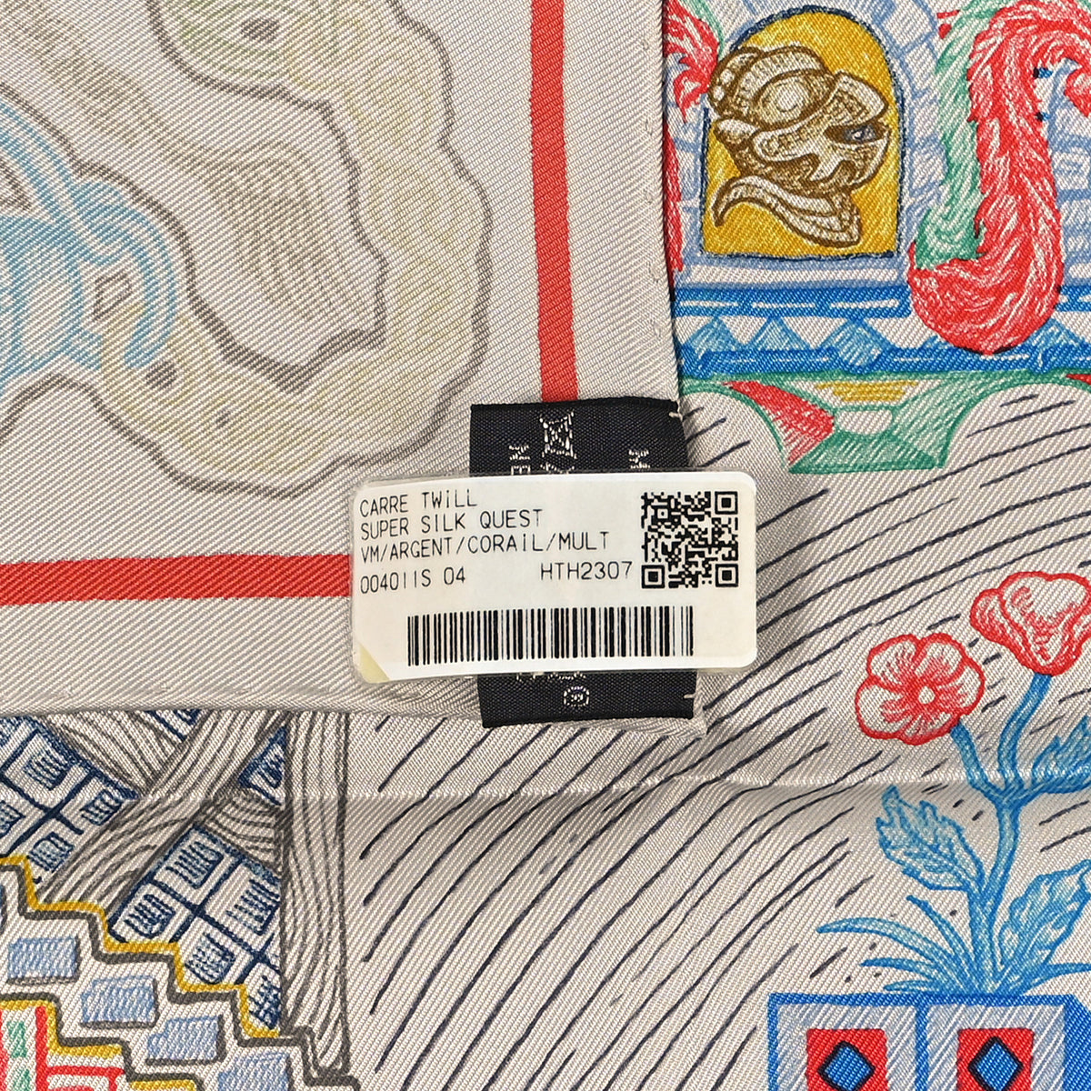 Hermes Silk Super Silk Quest Scarf 90 Argent Corail Multicolor 3 of 3