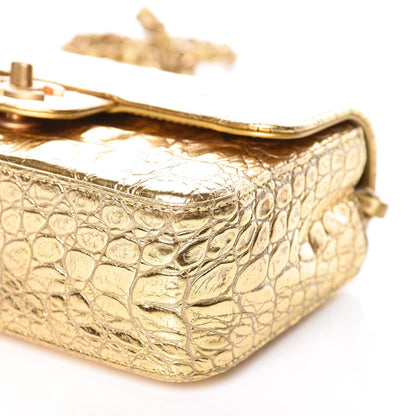 Chanel Metallic Calfskin Crocodile Embossed Cocodile Rectangular Mini Flap Gold 6 of 10