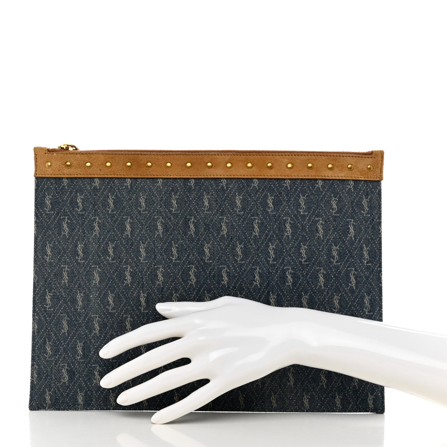 Denim Suede All-Over Monogram Pouch Blue