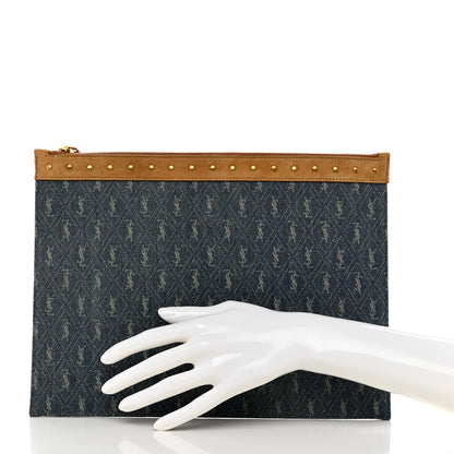 Saint Laurent Denim Suede All-Over Monogram Pouch Blue 2 of 9