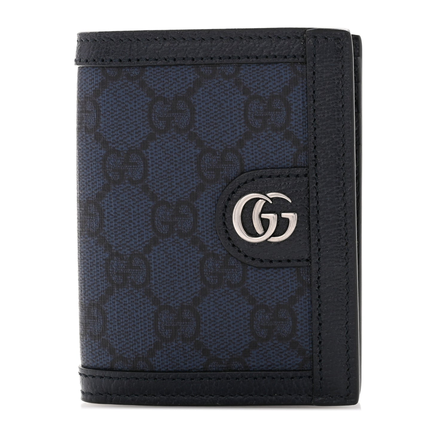 GG Supreme Monogram Calfskin Ophidia Bi-Fold Wallet Navy Blue