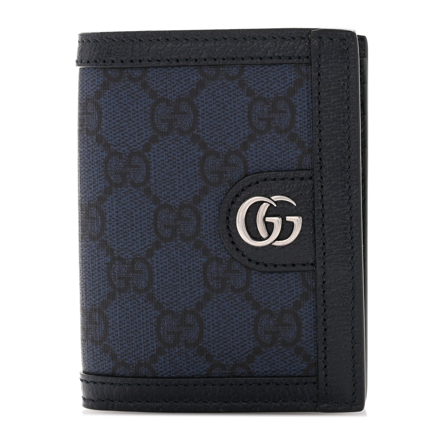 Gucci GG Supreme Monogram Calfskin Ophidia Bi-Fold Wallet Navy Blue 1 of 7