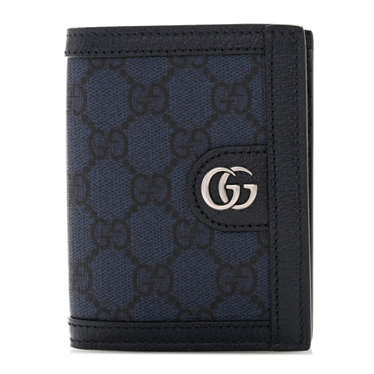 Gucci GG Supreme Monogram Calfskin Ophidia Bi-Fold Wallet Navy Blue 1 of 7