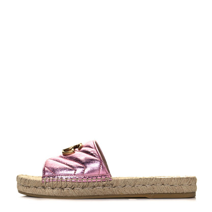 Gucci Metallic Nappa Matelasse GG Marmont Espadrille Slide Sandals 38.5 Rosa 1 of 8