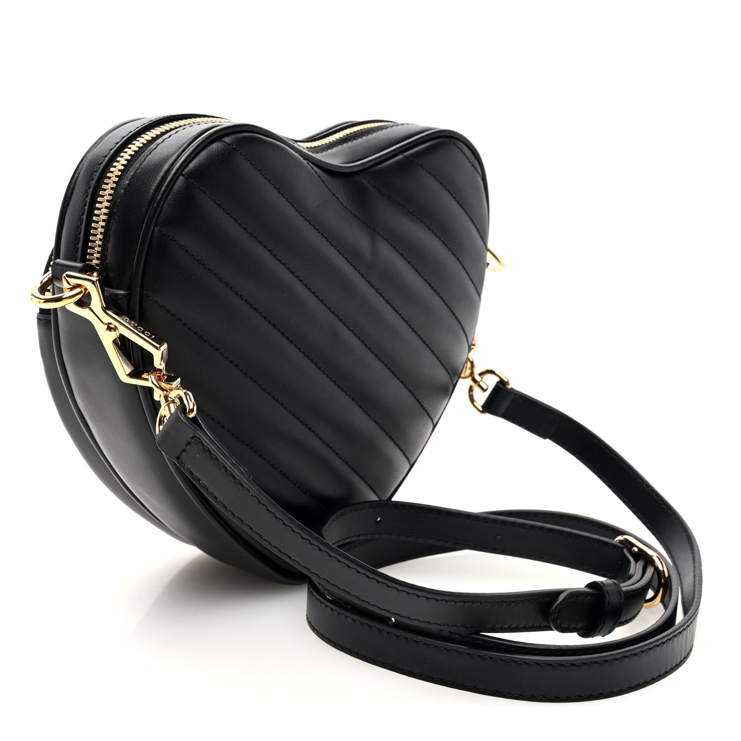 Gucci Calfskin Matelasse Diagonal Mini Interlocking G Heart Shoulder Bag Black 3 of 9
