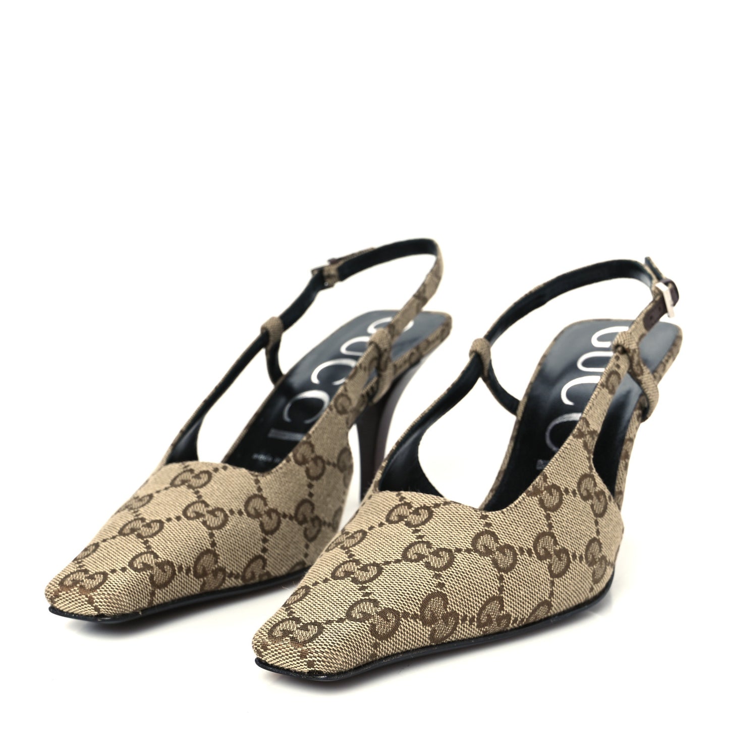 Monogram Malga Kid Square G 75mm Slingback Pumps 37.5 Beige Ebony New Acero