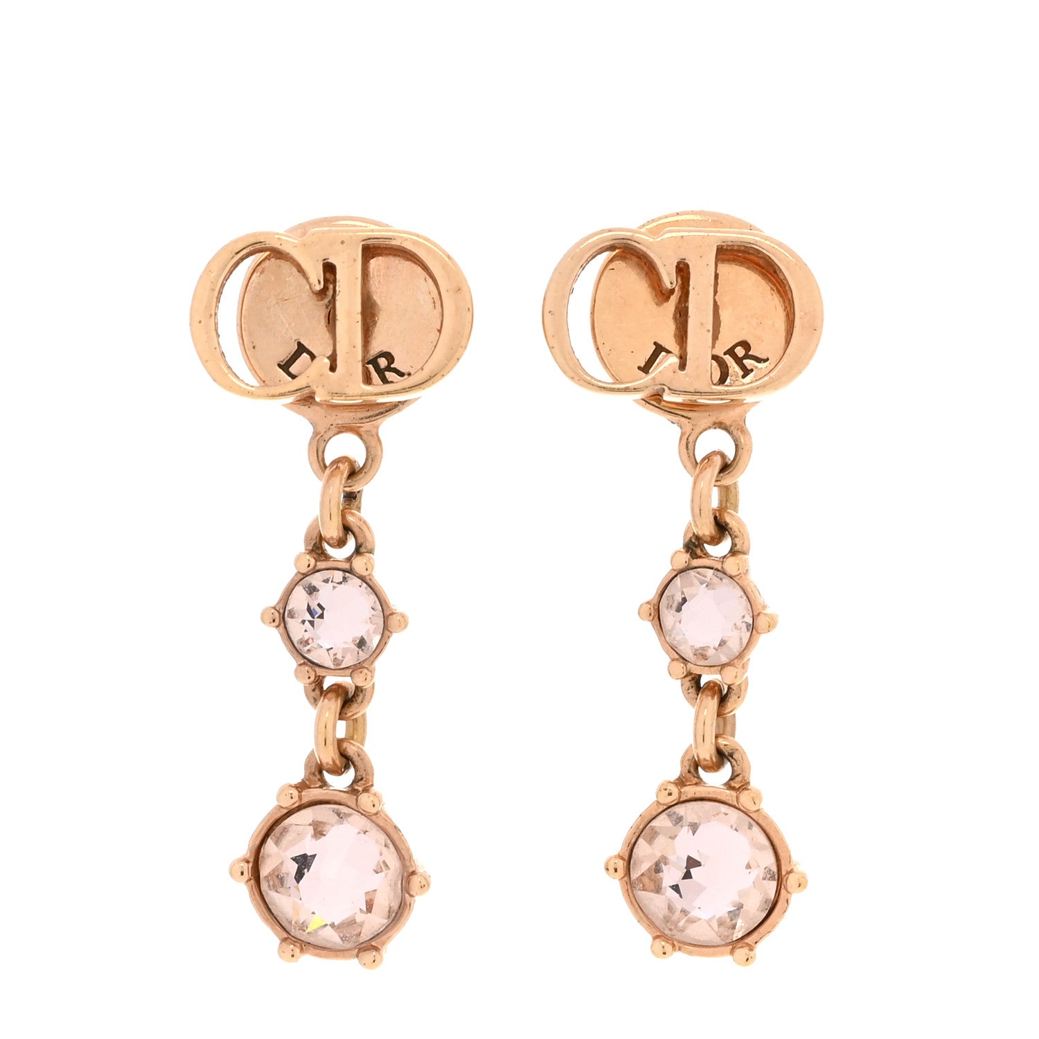 Christian Dior Crystal CD Drop Earrings Rose Gold Pink 1 of 4