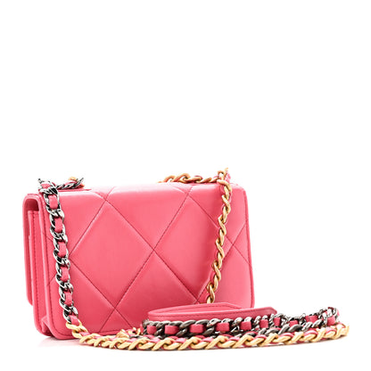 Chanel Shiny Goatskin Quilted Chanel 19 Wallet On Chain WOC Dark Pink 3 of 11