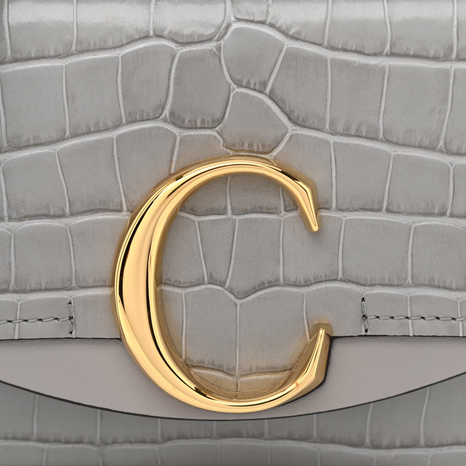 Chloe Crocodile Embossed Calfskin Mini C Double Carry Stormy Grey 8 of 11
