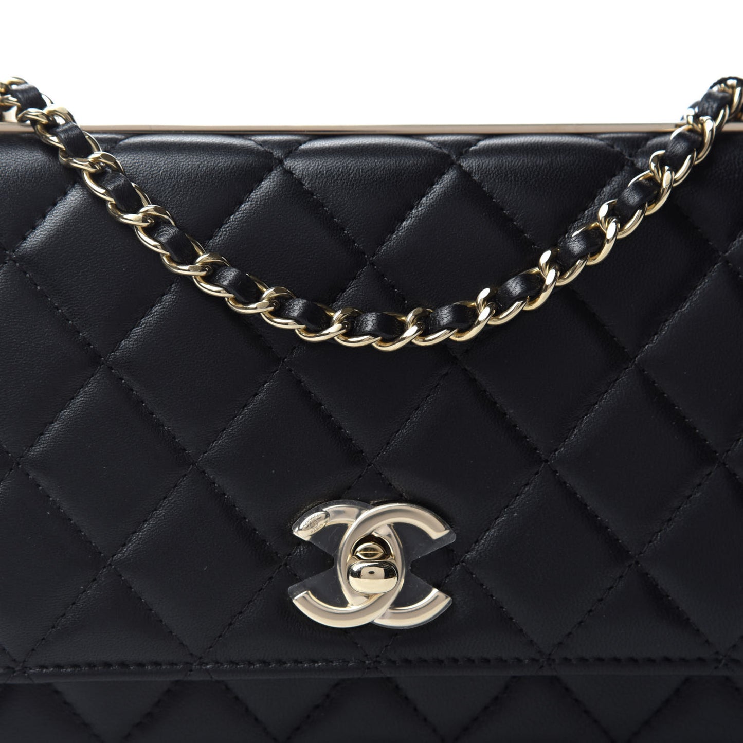 Lambskin Quilted Trendy CC Wallet On Chain WOC Black
