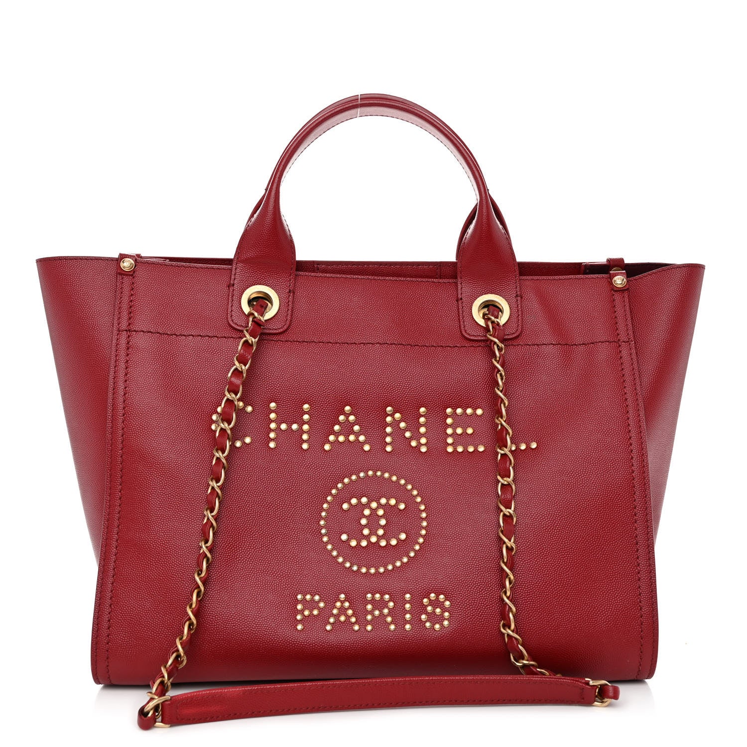 Chanel Caviar Small Studded Deauville Tote Red 1 of 11