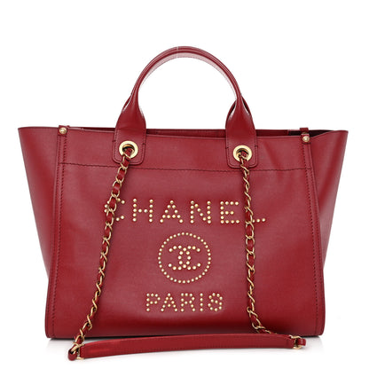 Chanel Caviar Small Studded Deauville Tote Red 1 of 11