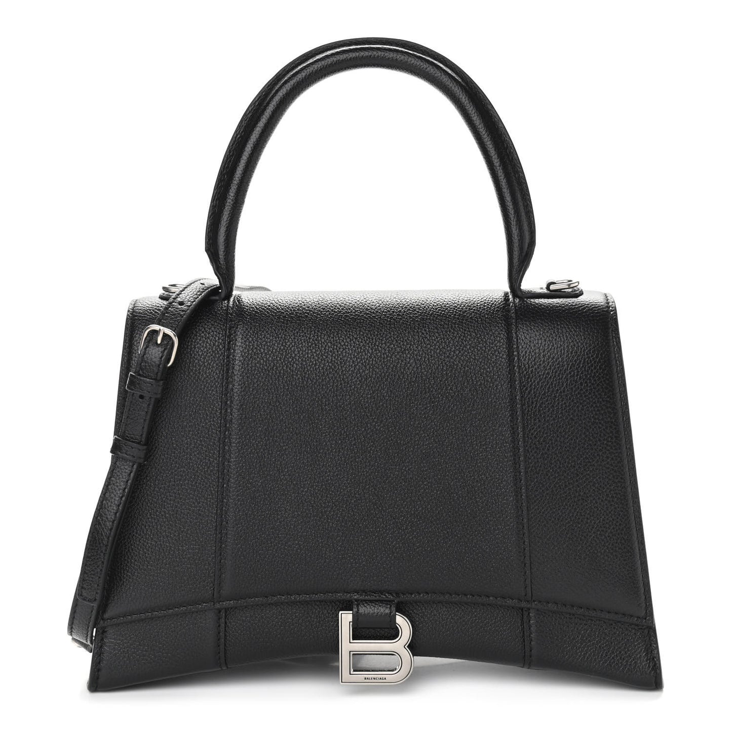 Grained Calfskin Medium Hourglass Top Handle Bag Black