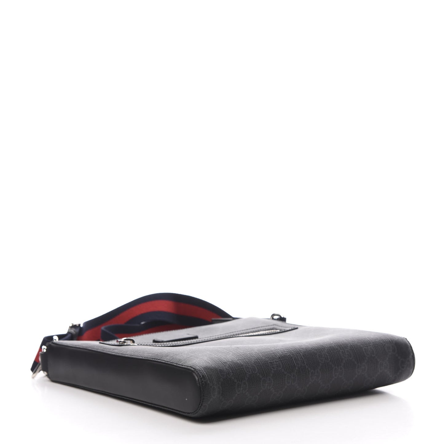GG Supreme Monogram Appia Calfskin Web Flat Messenger Bag Black Grey