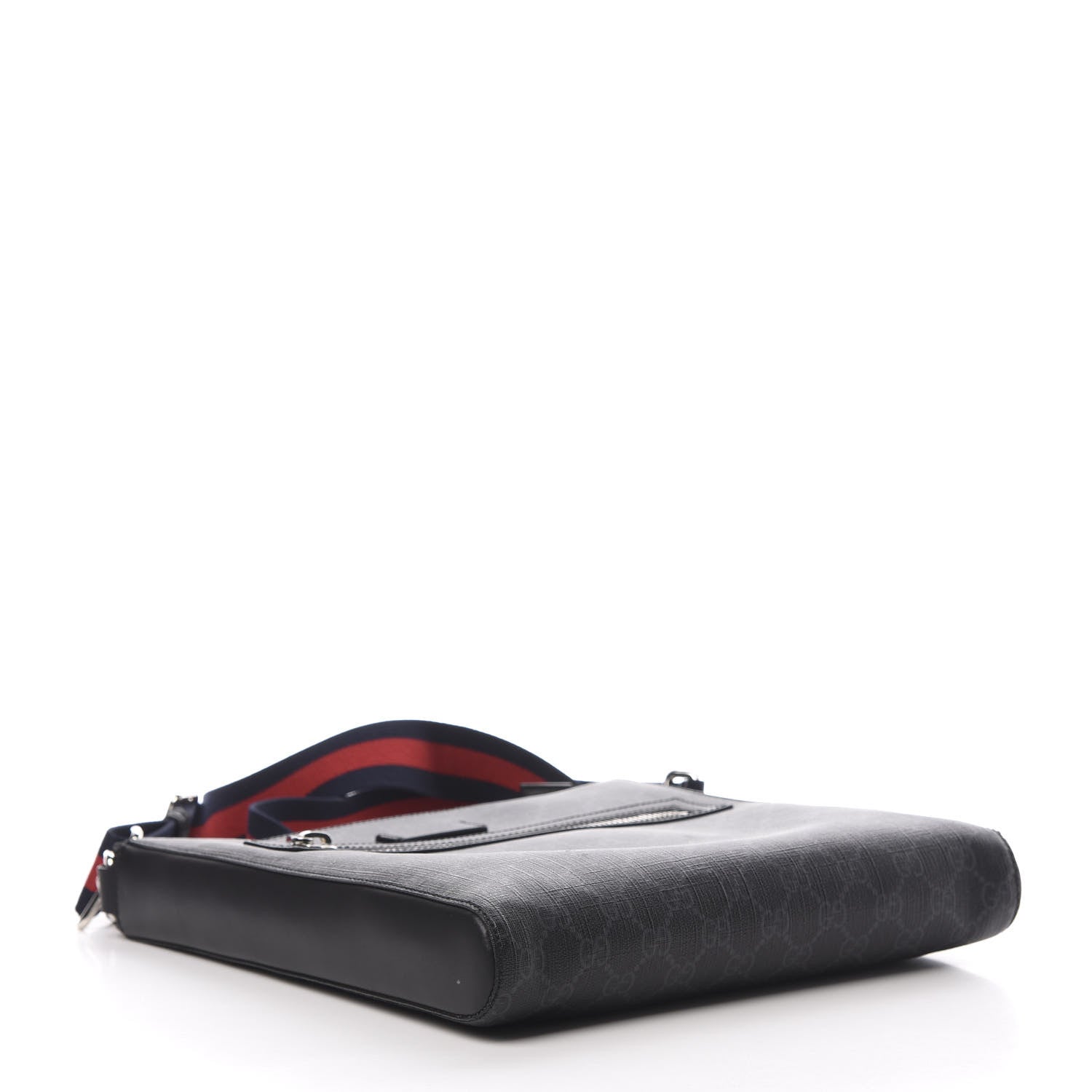 Gucci GG Supreme Monogram Appia Calfskin Web Flat Messenger Bag Black Grey 4 of 12
