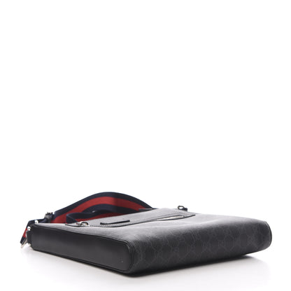 Gucci GG Supreme Monogram Appia Calfskin Web Flat Messenger Bag Black Grey 4 of 12