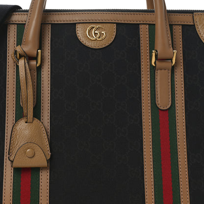 Gucci Monogram Textured Dollar Calfskin Web Large Bauletto Duffle Top Handle Bag Black Koi Beige 8 of 10