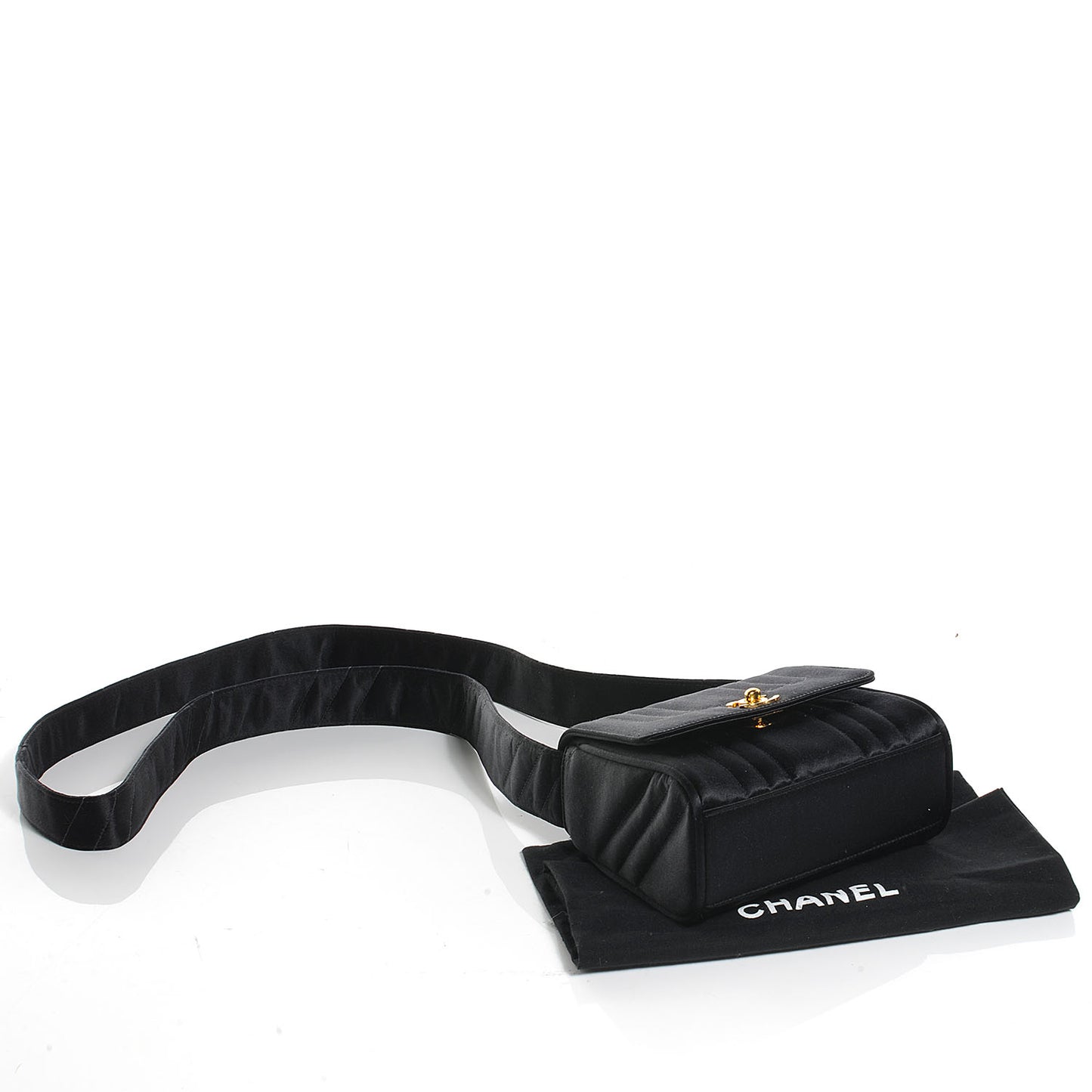 Satin Vertical Quilt Mini Flap Shoulder Bag Black