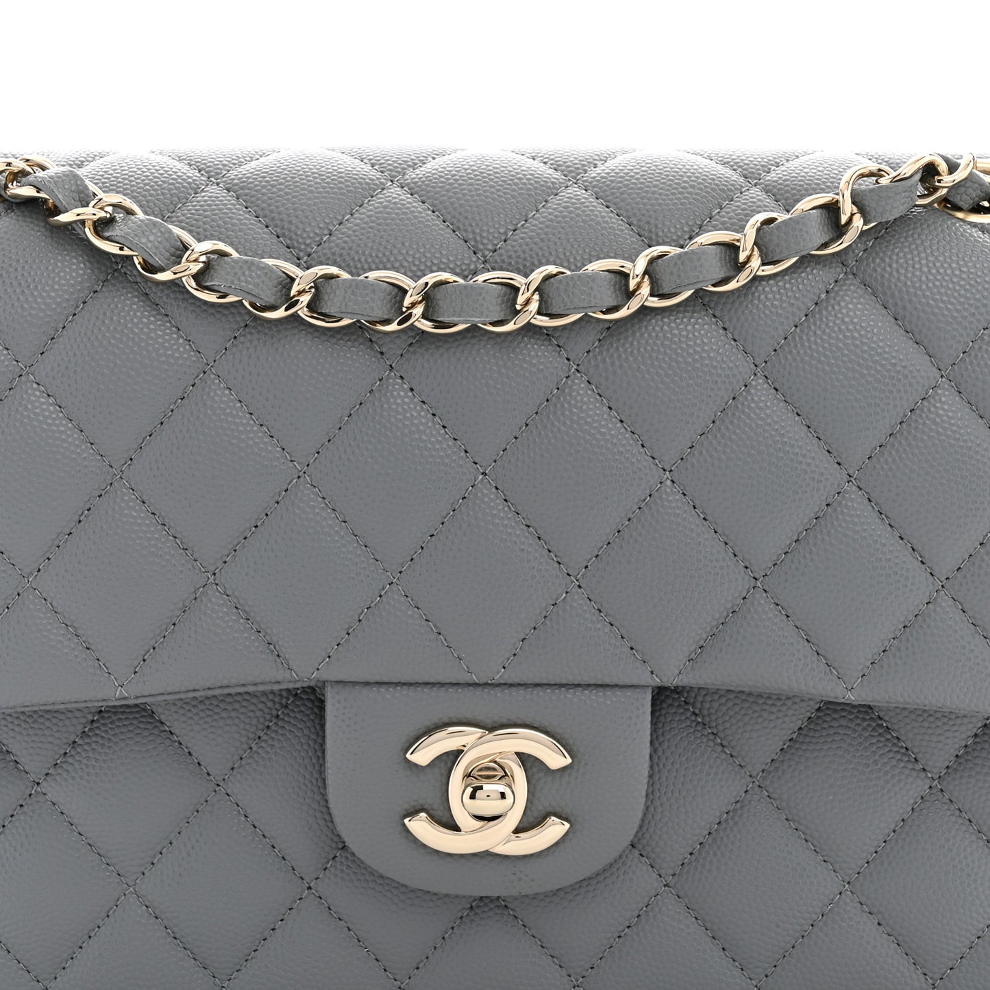 Caviar Quilted Medium Double Flap Grey