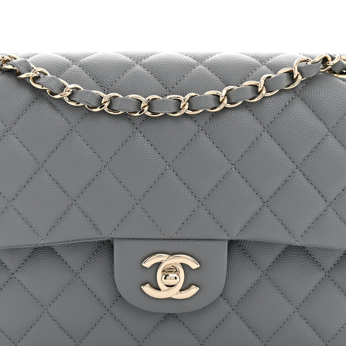 Chanel Caviar Quilted Medium Double Flap Grey 8 of 11