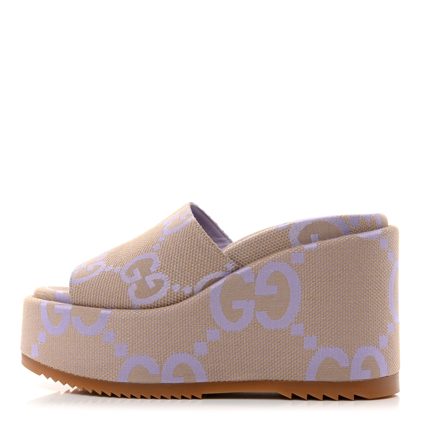 Monogram Jumbo GG Platform Slide Wedge Sandals 37.5 Beige Lapis