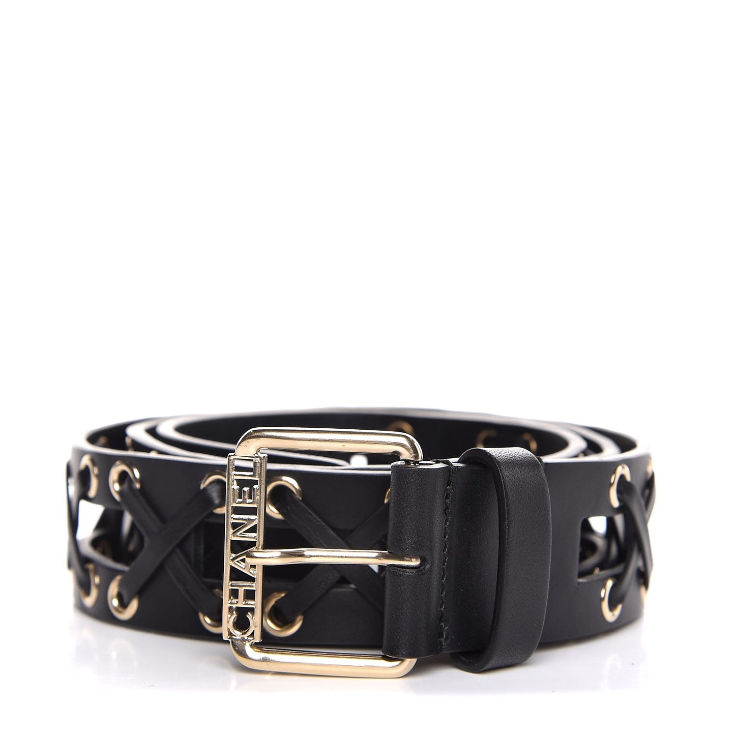 Calfskin Cross Stitch Grommet Belt 90 36 Black