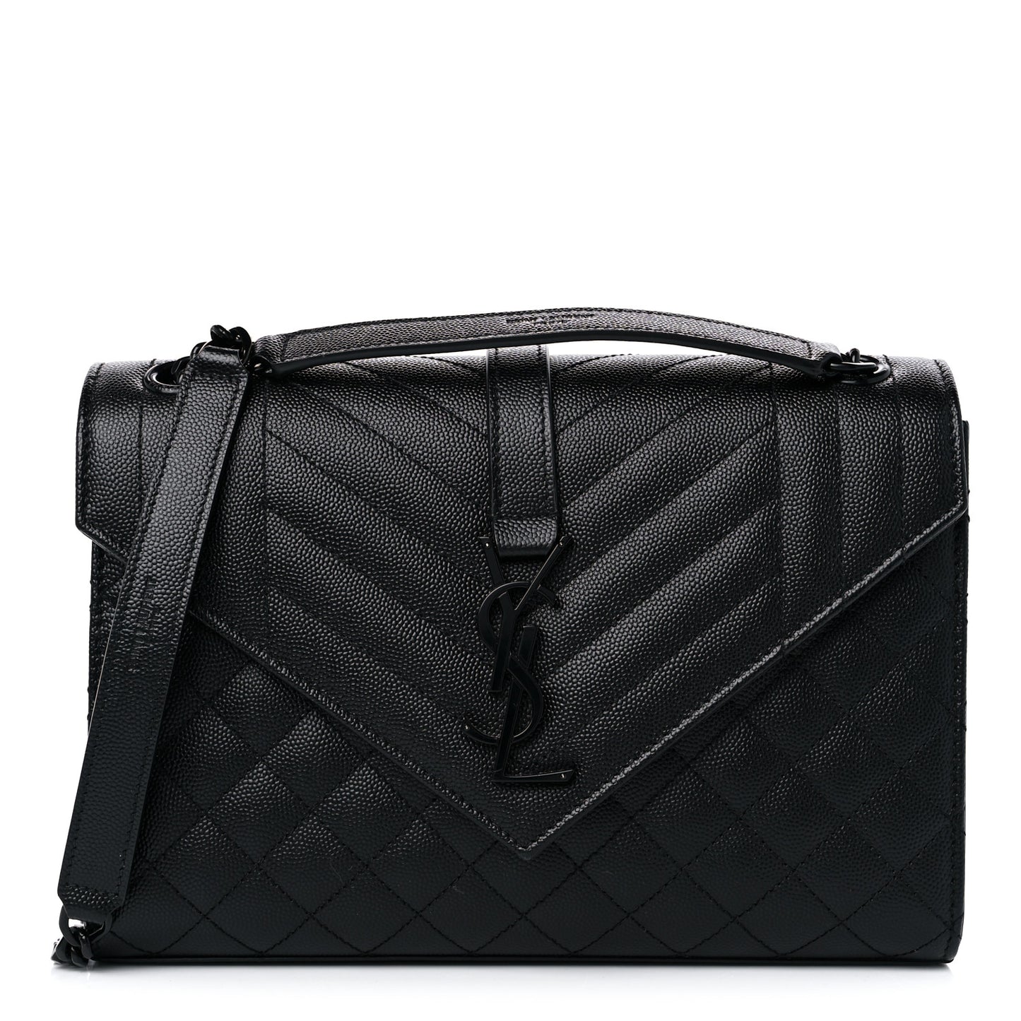Grain De Poudre Textured Mixed Matelasse Triquilt Medium Monogram Monochrome Satchel Black