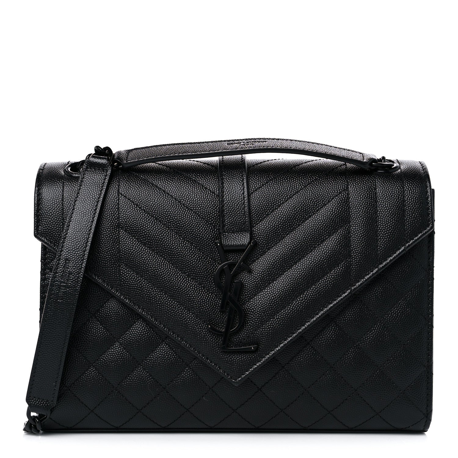 Saint Laurent Grain De Poudre Textured Mixed Matelasse Triquilt Medium Monogram Monochrome Satchel Black 1 of 9