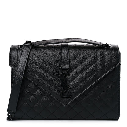 Saint Laurent Grain De Poudre Textured Mixed Matelasse Triquilt Medium Monogram Monochrome Satchel Black 1 of 9