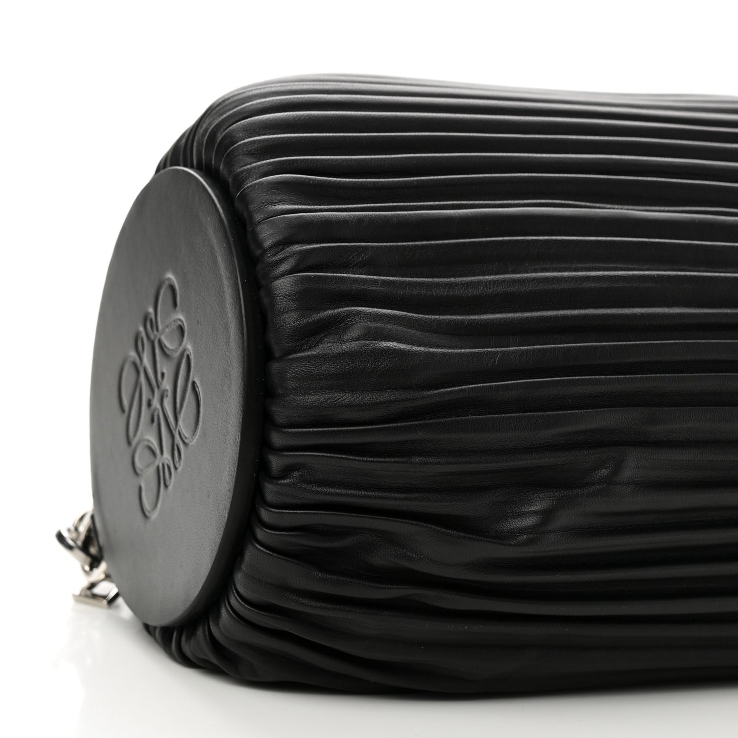 Lambskin Pleated Bracelet Large Pouch shoulder Bag Black