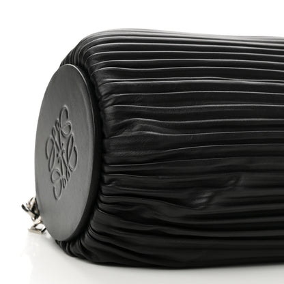 Loewe Lambskin Pleated Bracelet Large Pouch shoulder Bag Black 8 of 9