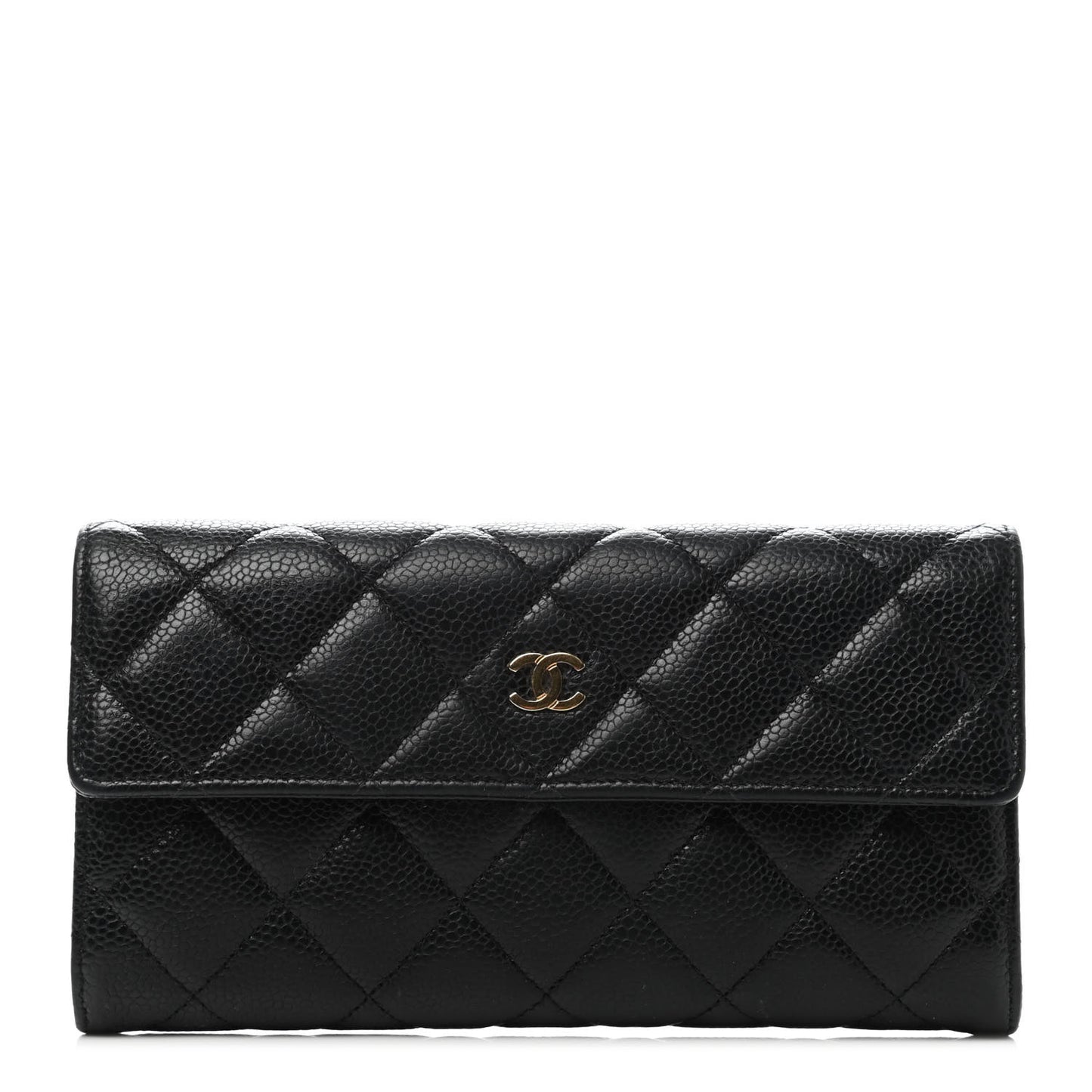 Caviar Quilted Large Gusset Flap Wallet Black