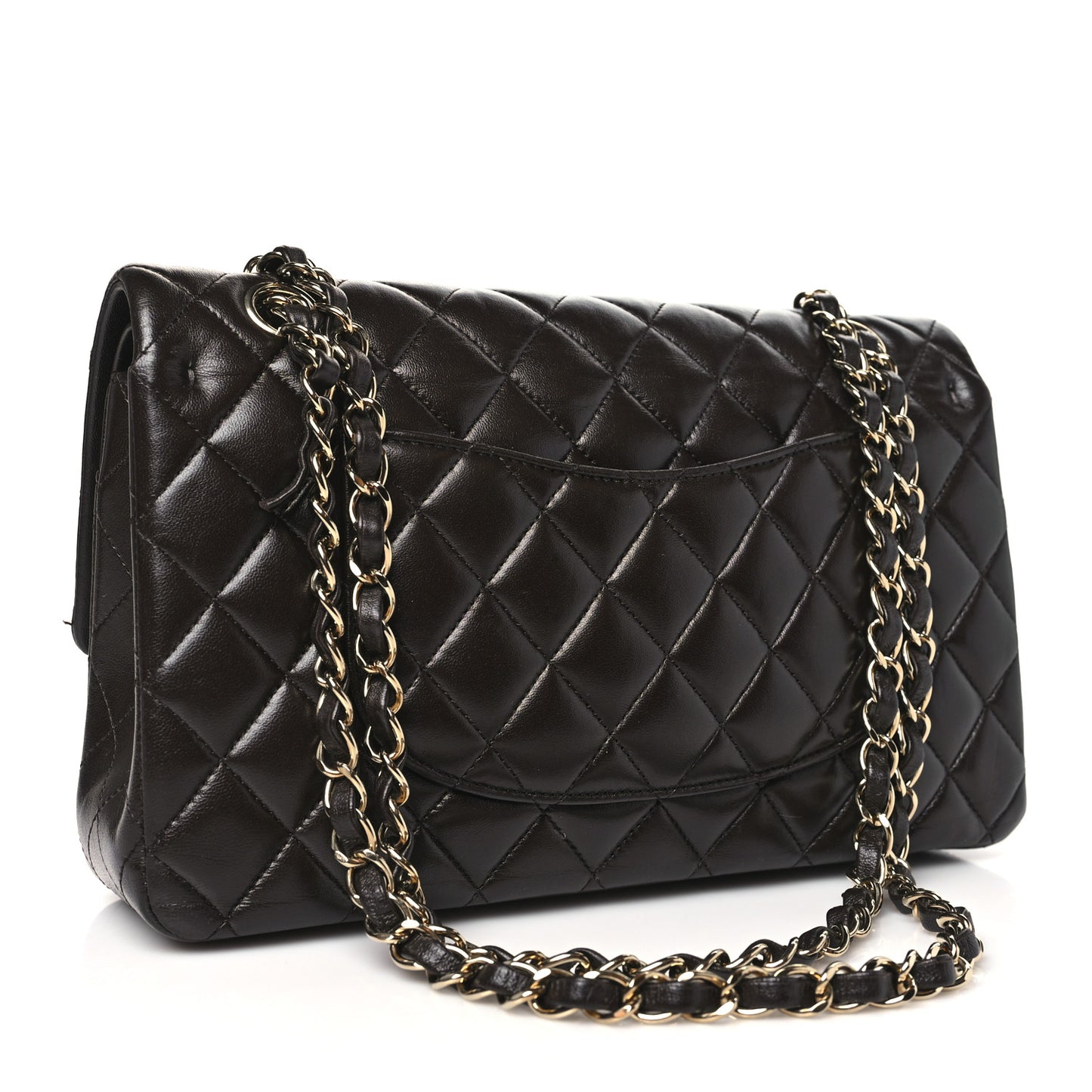 Lambskin Quilted Medium Double Flap Dark Brown