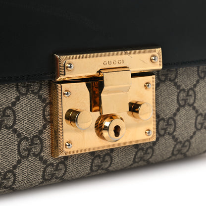 Gucci GG Supreme Monogram Calfskin Small Padlock Shoulder Bag Beige Black Cuir 14 of 16