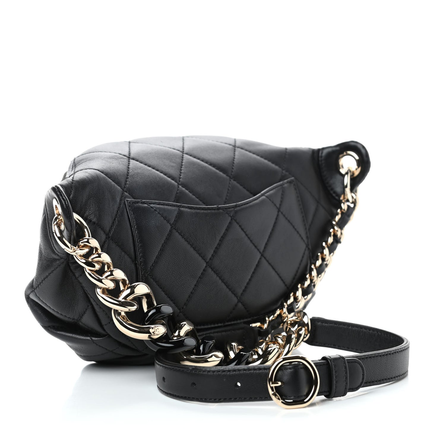Lambskin Quilted Resin Bi-Color Waist Bag Fanny Pack Black