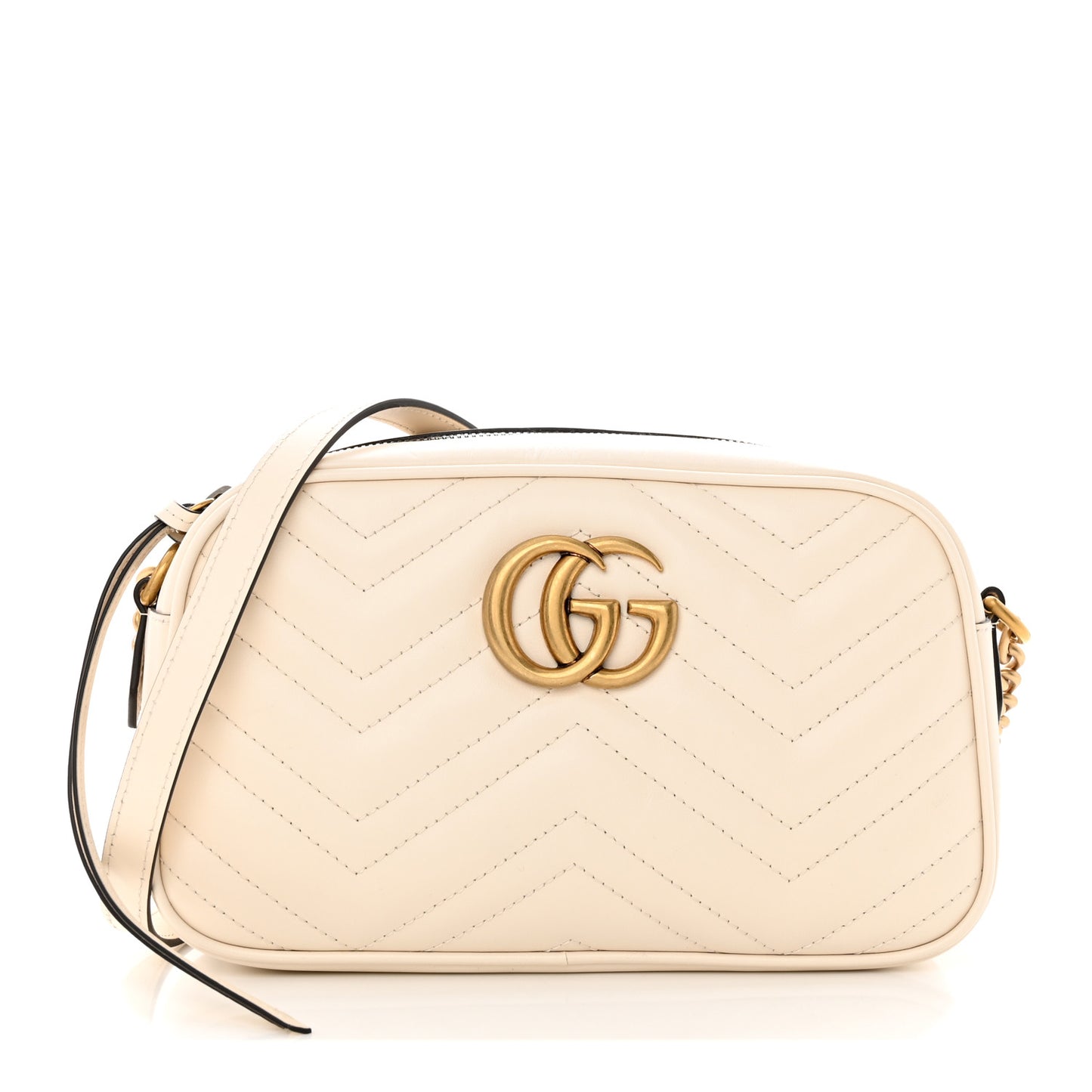 Calfskin Matelasse Small GG Marmont Chain Shoulder Bag White