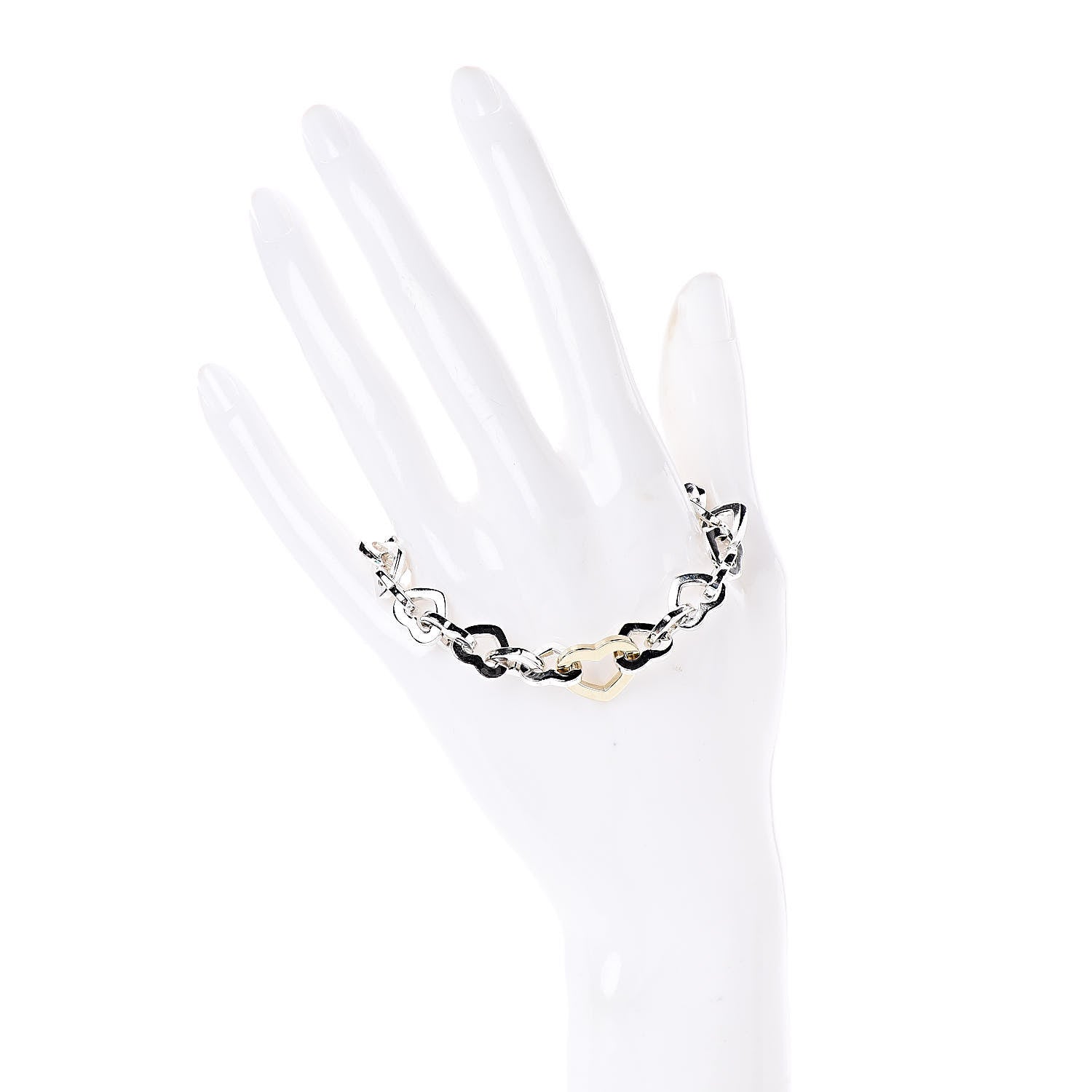 Tiffany Sterling Silver 18K Yellow Gold Heart Links Bracelet 2 of 6