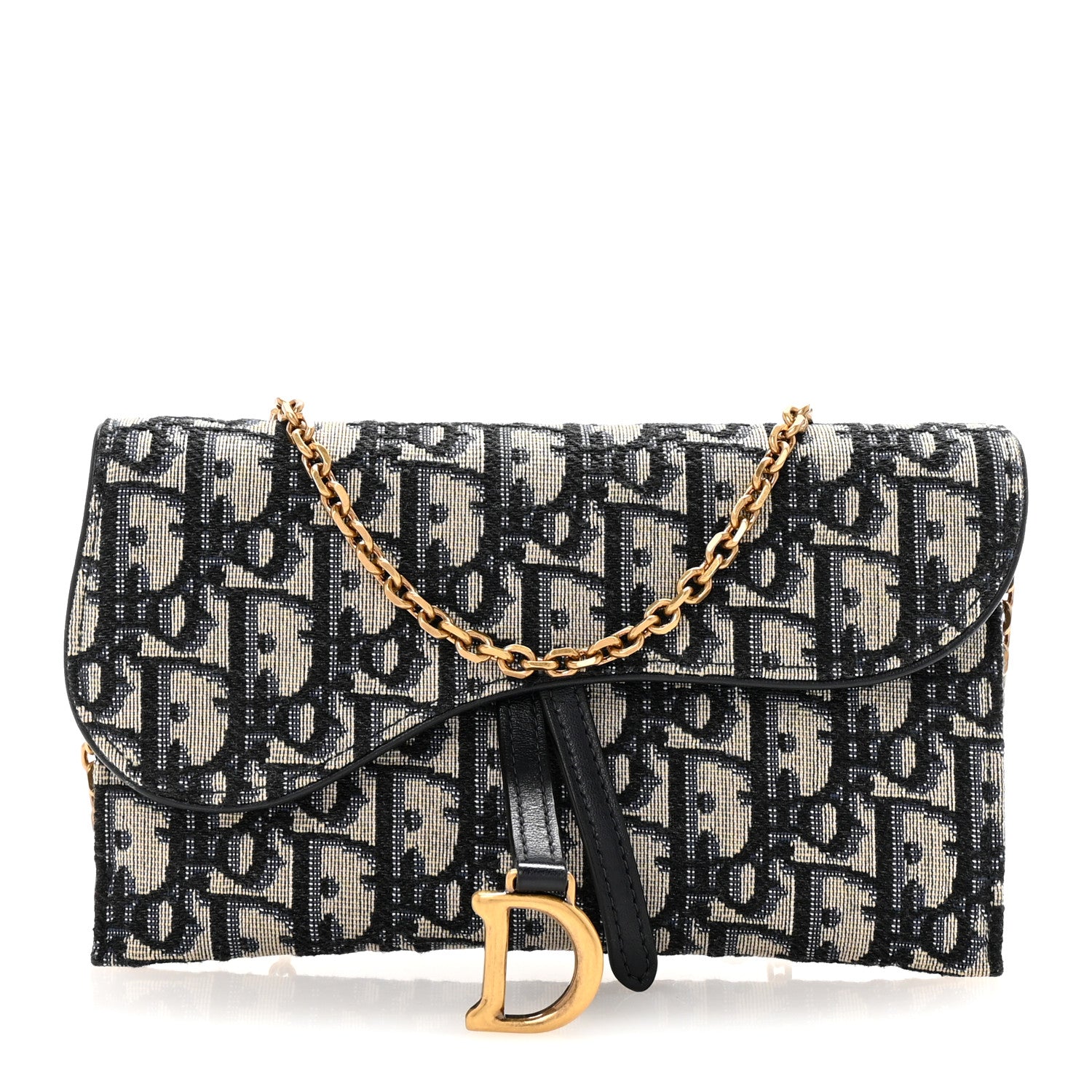 Christian Dior Oblique Small Saddle Chain Pouch Blue Blue 1 of 12