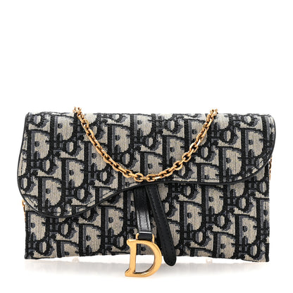 Christian Dior Oblique Small Saddle Chain Pouch Blue Blue 1 of 12