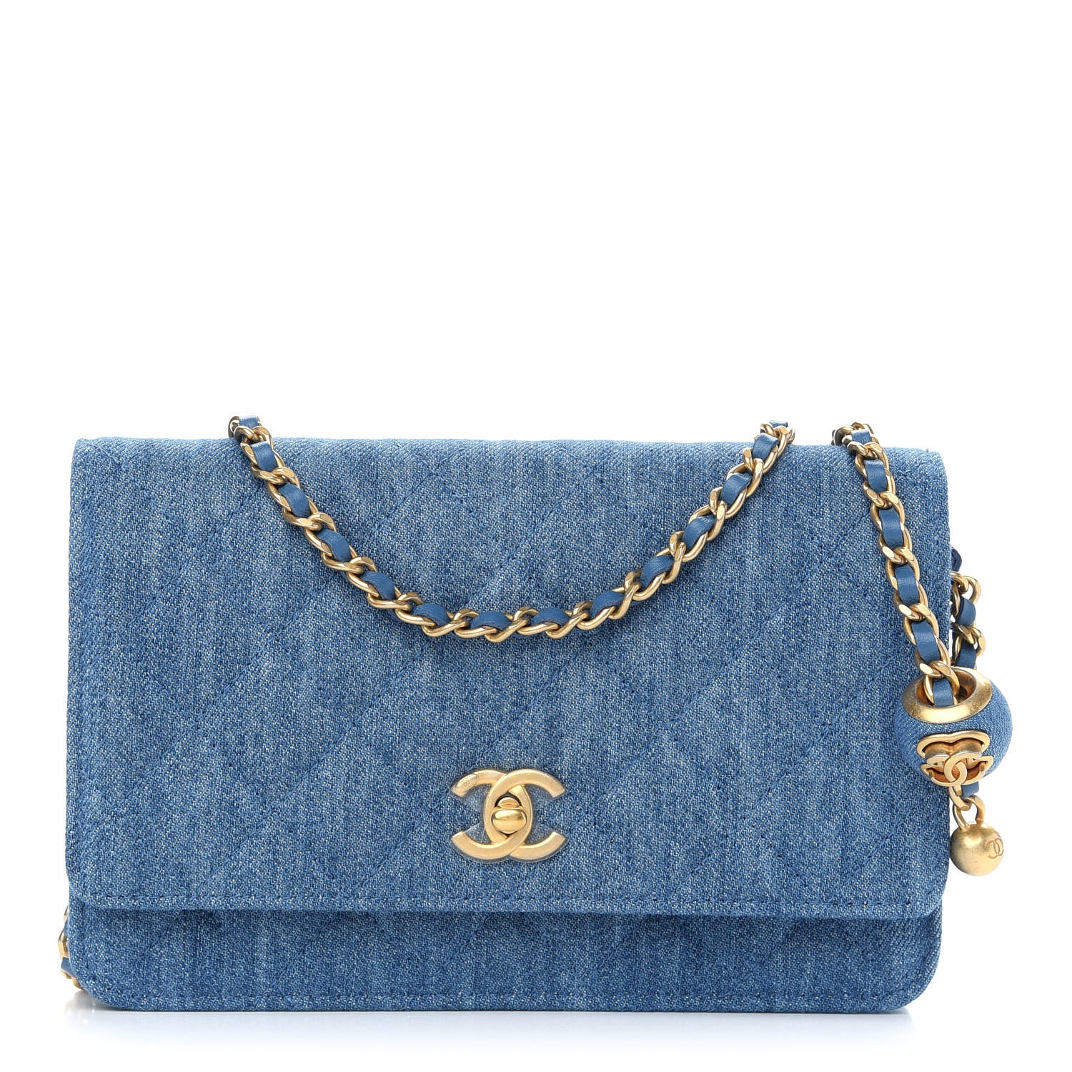 Chanel Denim Quilted CC Pearl Crush Wallet On Chain WOC Blue 1 of 10