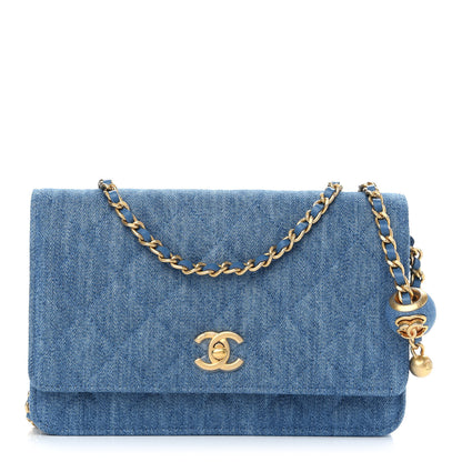 Chanel Denim Quilted CC Pearl Crush Wallet On Chain WOC Blue 1 of 10