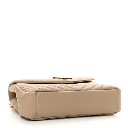Saint Laurent Sheepskin Matelasse Chevron Monogram Medium College Bag Dark Beige 4 of 9